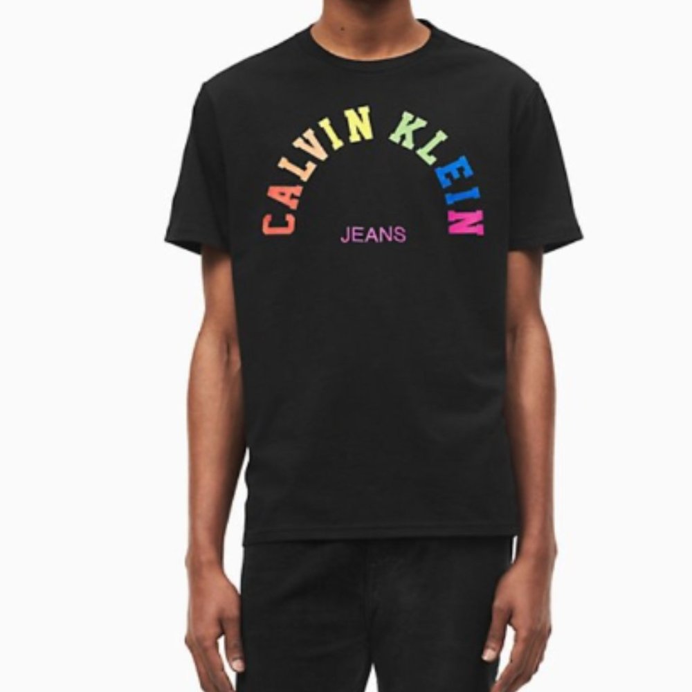 LIMITED CK Men's Cotton Rainbow Pride "Calvin Klein Jeans" Logo Tee - Size XL